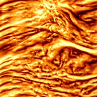 Atomic force microscope scan of mouse skin, showing layered ridges running across the frame.