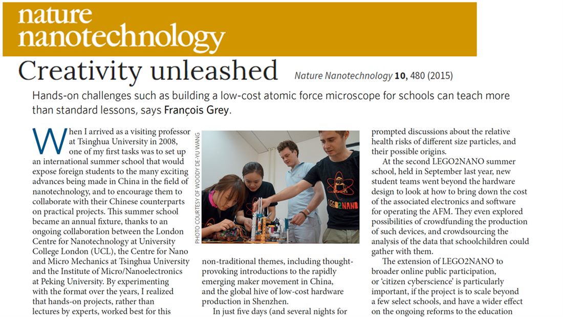 Nature Nanotechnology article headed Creativity unleashed, 2015.