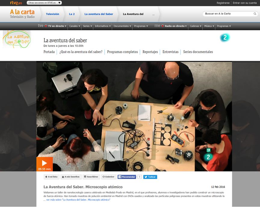 Spanish television programme La Aventura del Saber covering a DIY AFM workshop.